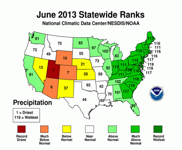 June 2013 Precipitation State Rankings